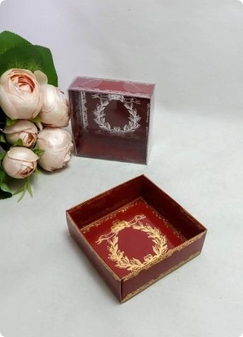 50 li 7x7x3 cm Altı Baskılı Karton Asetat Kapaklı Kına Kutu