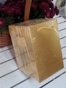 25 Li 17x26 cm Altın  Mat-Eskitme  Selefonlu Karton Çanta