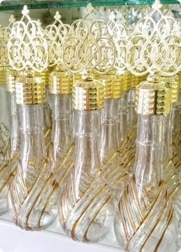 12 li Metal Tepelikli Yaldızlı Diva İksir Cam Kolonya Şişesi