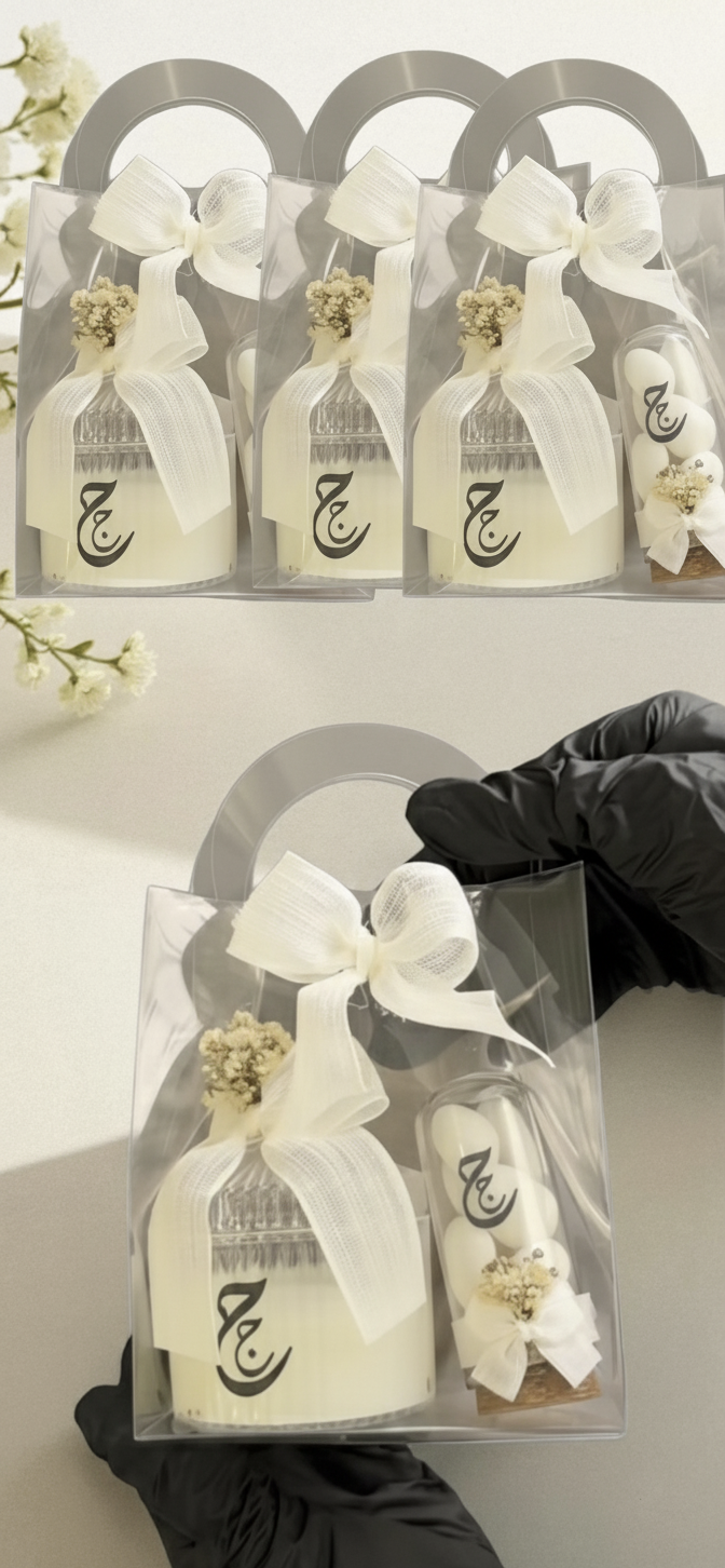 Asetat çantada mum & can fanus hediyelik(20 adet)