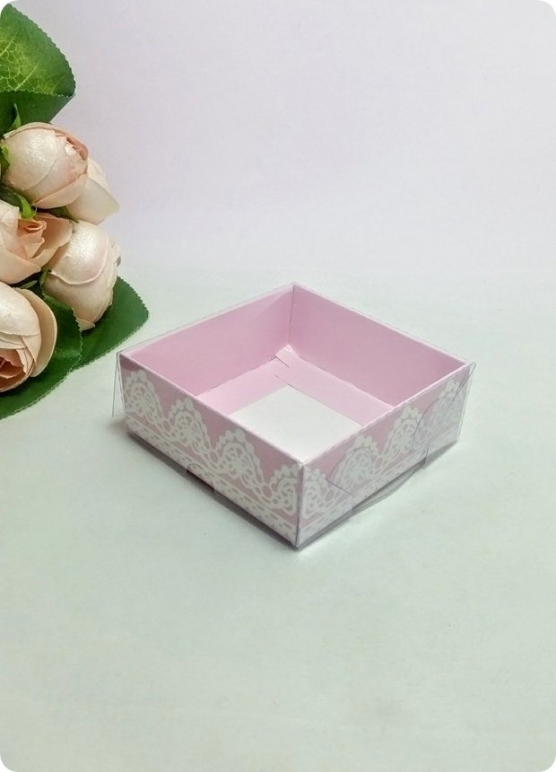 50 li 8x8x3 cm Altı Karton (Dantel Desenli) DEmonte Asetat Kapaklı Kutu