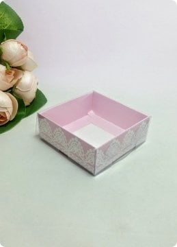 50 li 8x8x3 cm Altı Karton (Dantel Desenli) DEmonte Asetat Kapaklı Kutu