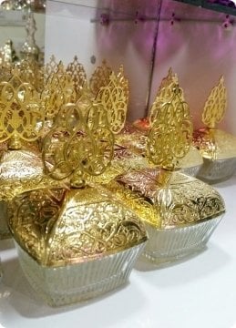 Metal Kubbe ve Güneş Tepelikli Kare Cam Kase Lokumluk,Şekerlik