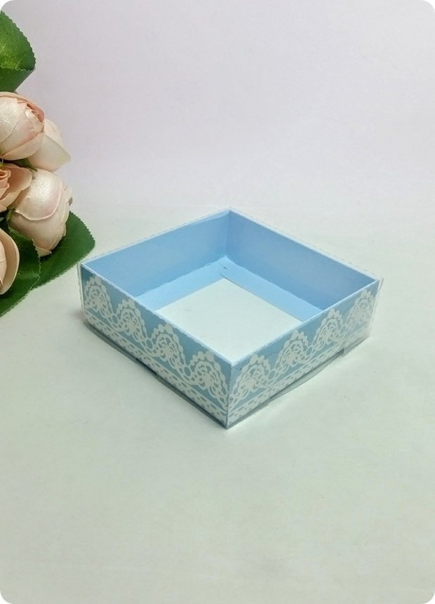 50 li 9x9x3 cm Altı Karton (Dantel Desenli) DEmonte Asetat Kapaklı Kutu