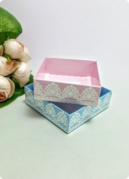 50 li 9x9x3 cm Altı Karton (Dantel Desenli) DEmonte Asetat Kapaklı Kutu