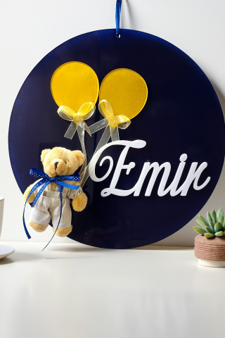 Pleksi balonlu sarı lacivert ayıcıklı Kapı süsü