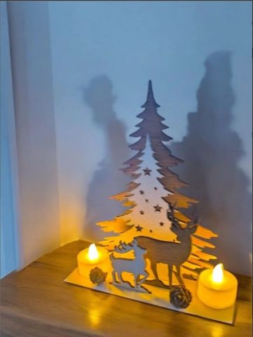 Işıklı Tealight mumlu Ahşap masa üstü yılbaşı dekor