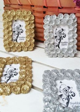 Polyester Çiçekli Vesikalık Çerçeve 24 Adet / Paket - Gümüş