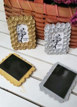 Polyester Çiçekli Vesikalık Çerçeve 24 Adet / Paket - Gümüş