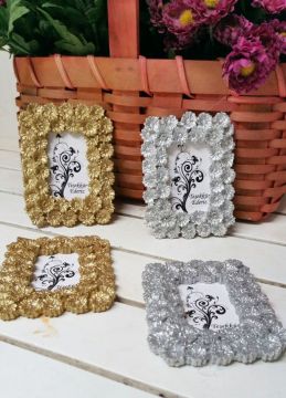 Polyester Çiçekli Vesikalık Çerçeve 24 Adet / Paket - Gümüş