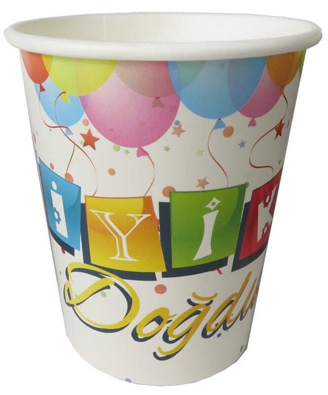 BARDAK KARTON İYİKİ DOĞDUN BALONLU BEYAZ 8OZ PK:8