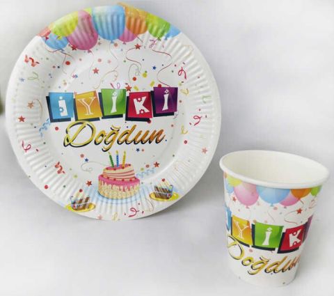 BARDAK KARTON İYİKİ DOĞDUN BALONLU BEYAZ 8OZ PK:8