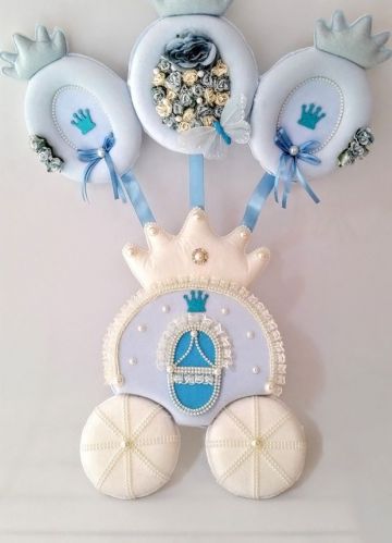 Bebek odası kapı süsü ; Balkabağı Araba Mavi - 1.Adet