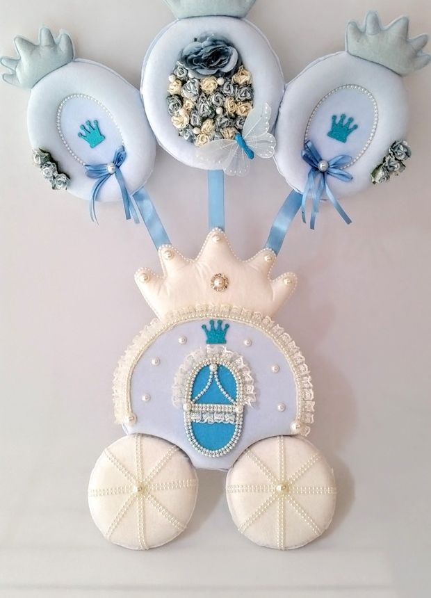 Bebek odası kapı süsü ; Balkabağı Araba Mavi - 12 Adet / Paket