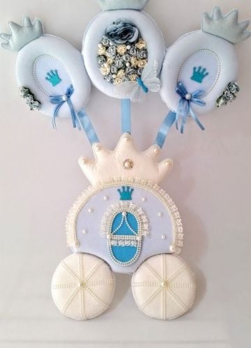 Bebek odası kapı süsü ; Balkabağı Araba Mavi - 12 Adet / Paket