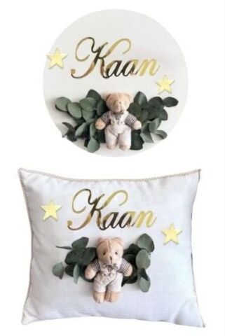 İsme Özel Ayıcık Dekorlu Kapı Süsü&Yastık Takımı