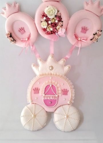 Bebek odası kapı süsü ; Balkabağı Araba Pembe - 1.Adet