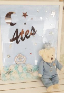 Kişiye Özel Ayıcıklı Tablo Erkek Bebek Kapı Süsü