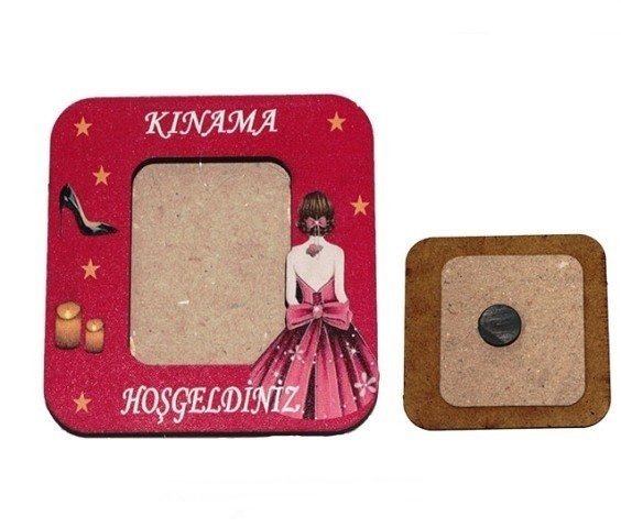 8X8 Cm Mıknatıslı Kına Kızı Ahşap Çerçeve