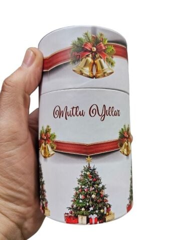 Mutlu Yıllar Yazılı Sert Silindir Karton Kutu