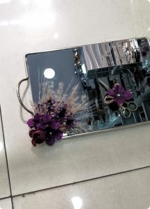 Süslü Siyah aynalı metal damat / tepsi set