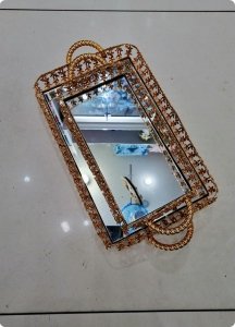 2 li metal çiçek işlemeli tepsi seti