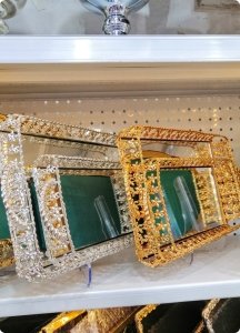 2 li metal çiçek işlemeli tepsi seti