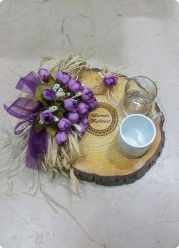 Süslü Kütük damat kahvesi Tepsi & Fincan Seti