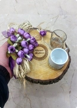Süslü Kütük damat kahvesi Tepsi & Fincan Seti
