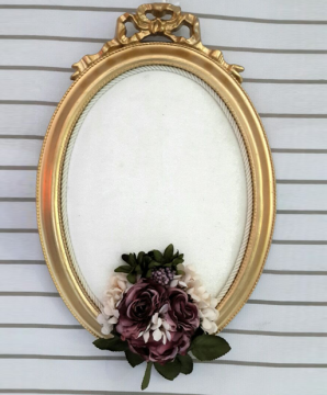 Süslü, Altın Varaklı Oval  Çerçeve Polyester Kumaş Kaplı Kapı Süsü Fon