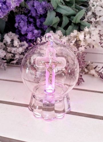 Bebek Vaftiz Şekeri Işıklı fanus Haç Mavi - 12 Adet / Paket