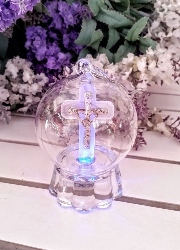 Bebek Vaftiz Şekeri Işıklı fanus Haç Pembe - 12 Adet / Paket