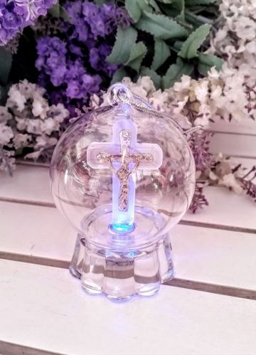 Bebek Vaftiz Şekeri Işıklı fanus Haç Pembe - 12 Adet / Paket