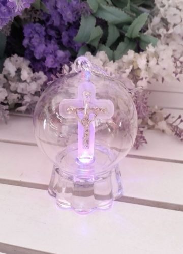 Bebek Vaftiz Şekeri Işıklı fanus Haç Pembe - 12 Adet / Paket