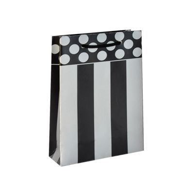 25 Li 11X17 Siyah Gümüş Çizgili/Puantiyeli Karton Çanta