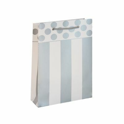 25 Li 11X17 Beyaz Gümüş Çizgili/Puantiyeli Karton Çanta