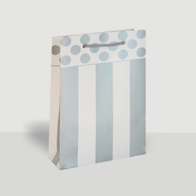 25 Li 11X17 Beyaz Gümüş Çizgili/Puantiyeli Karton Çanta
