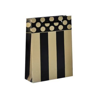 25 Li 11X17 Siyah Altın Çizgili/Puantiyeli Karton Çanta