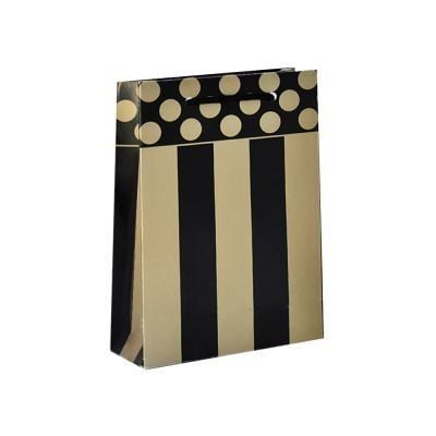 25 Li 11X17 Siyah Altın Çizgili/Puantiyeli Karton Çanta