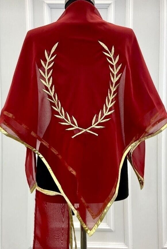 İşlemeli zeytindalı desenli kırmızı  başörtü