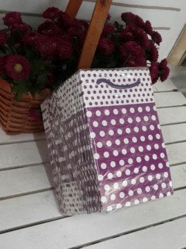 25 Li Mor Puantiyeli Karton Çanta 11x17 Cm
