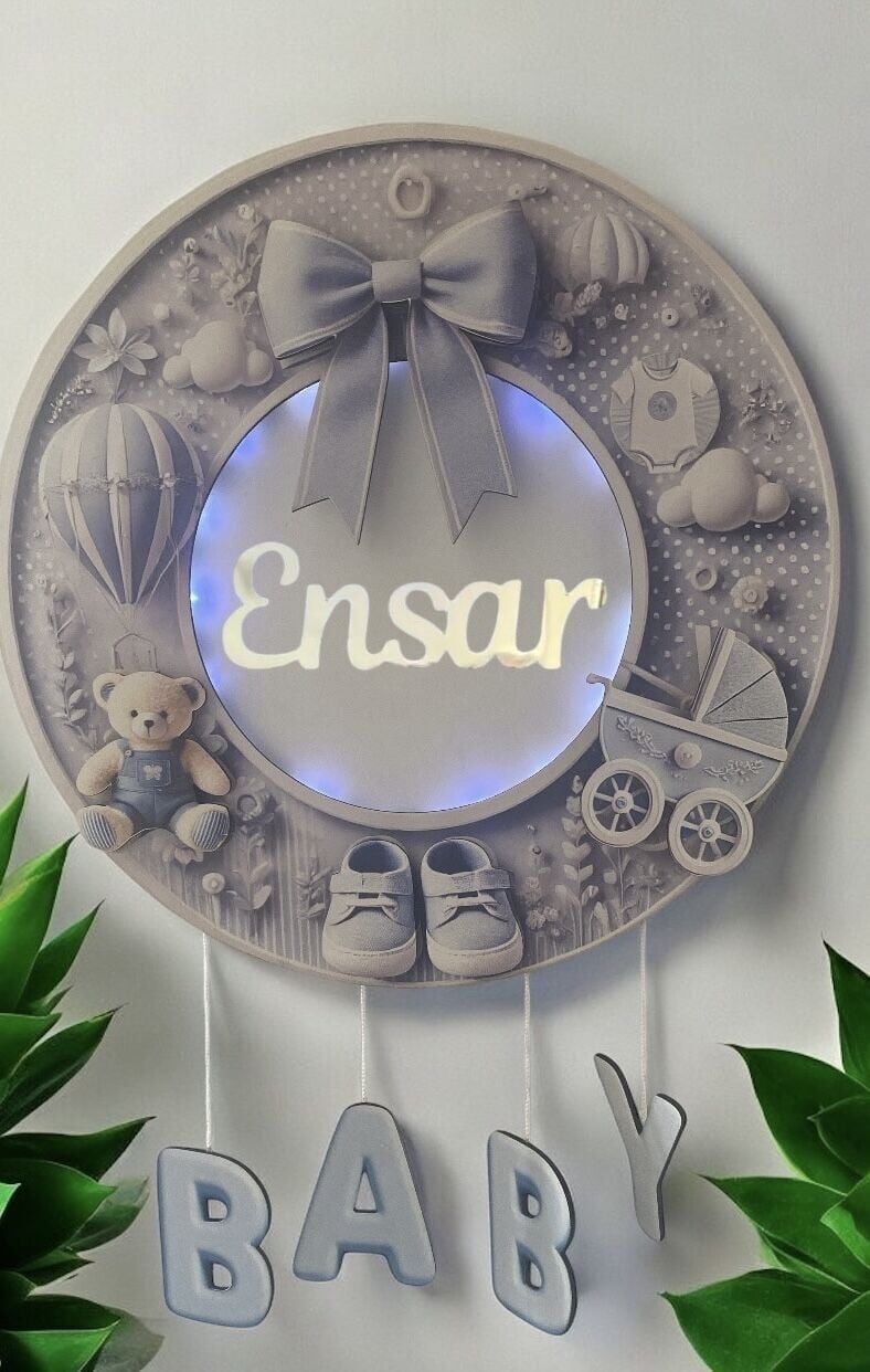 Mavi ışıklı kabartmalı kapı süsü