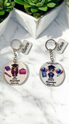 Mezuniyete özel 5mm Pleksi yuvarlak anahtarlık