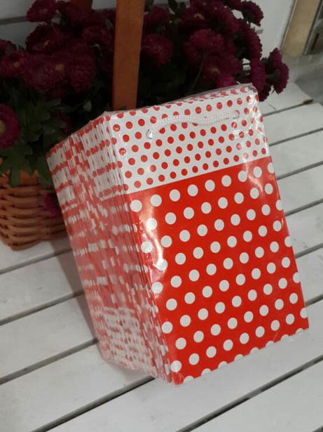 25 Li Kırmızı Puantiyeli Hediyelik Karton Poşet 11x17 Cm