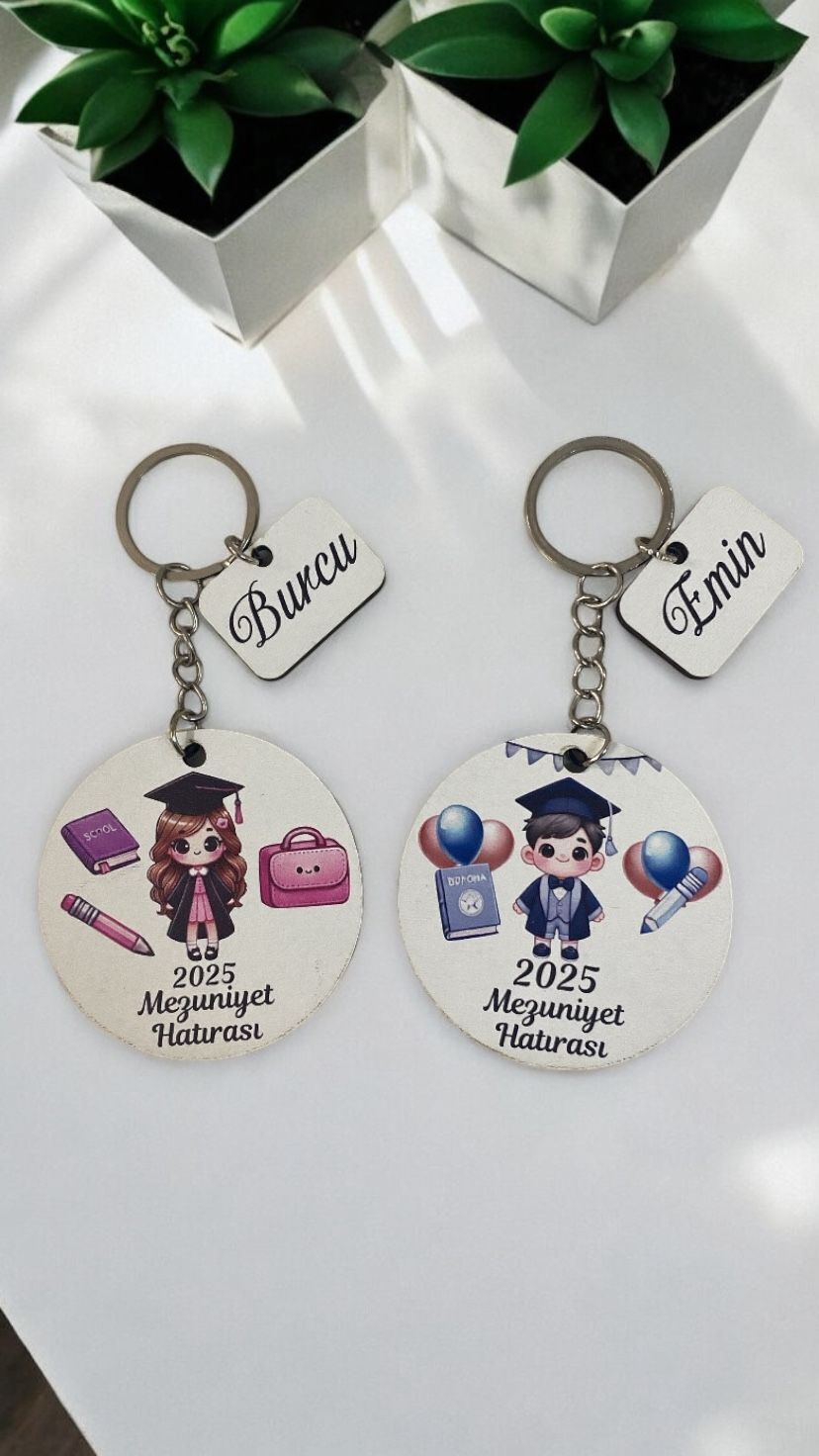 Mezuniyete özel Ahşap yuvarlak anahtarlık