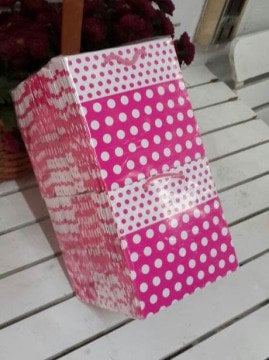 50 Li Fuşya Puantiyeli Karton Poşet 11x11 Cm