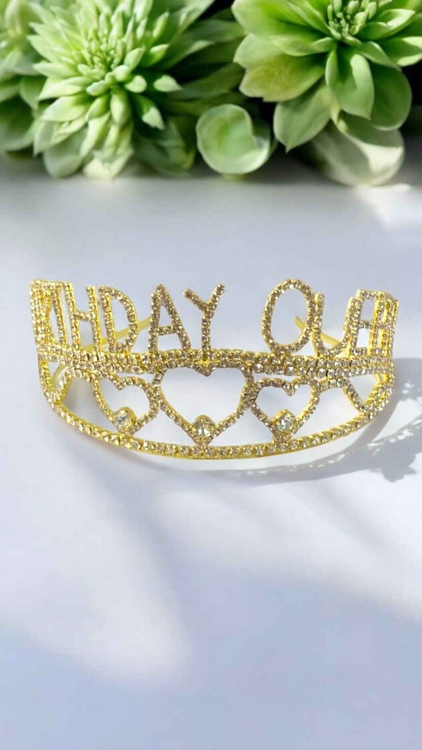 Yarım tur Taşlı metal Birthday Quenn taç & pasta d