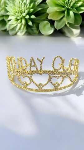 Yarım tur Taşlı metal Birthday Quenn taç & pasta d