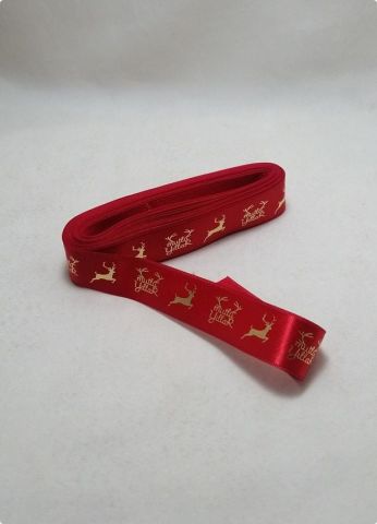 2 Cm Geyikli Kırmızı Zemin Yılbaşı Kurdela 10 Mt.