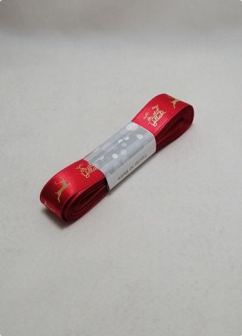 2 Cm Geyikli Kırmızı Zemin Yılbaşı Kurdela 10 Mt.
